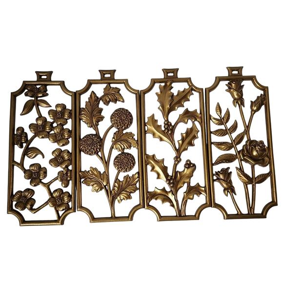 Sexton 4 Piece Metal Wall Decor Mid Century Modern Floral Art MCM Vintage USA - Picture 1 of 12